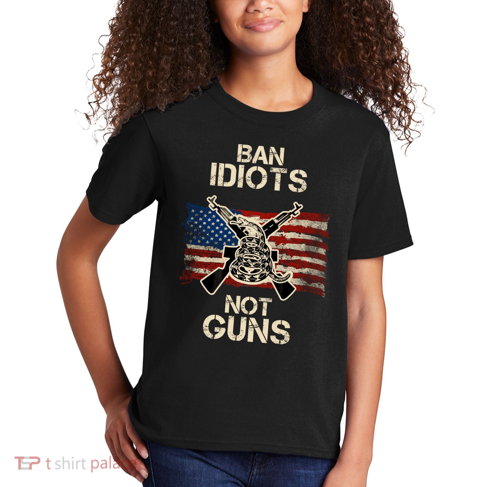 Ban Guns Not Idiots Pro American Gun Rights Flag Kids T-Shirt