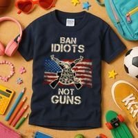 Ban Guns Not Idiots Pro American Gun Rights Flag Kids T-Shirt thumb 3