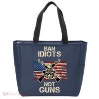 Ban Guns Not Idiots Pro American Gun Rights Flag Tote Bag thumb 0