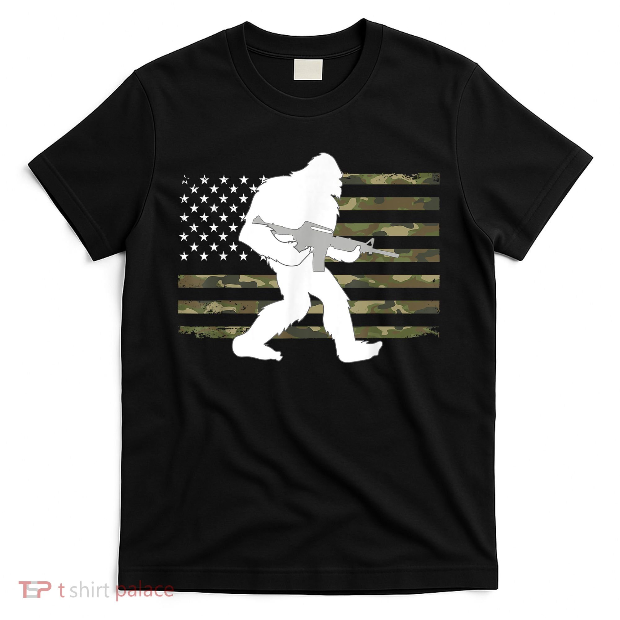 Bigfoot Gun Owner Camo Us American Flag Sasquatch Ar15 Rifle T-Shirt