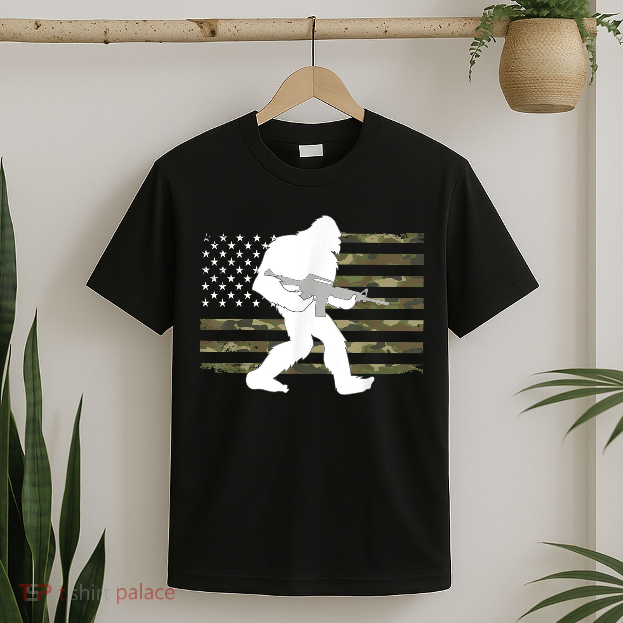 Bigfoot Gun Owner Camo Us American Flag Sasquatch Ar15 Rifle T-Shirt