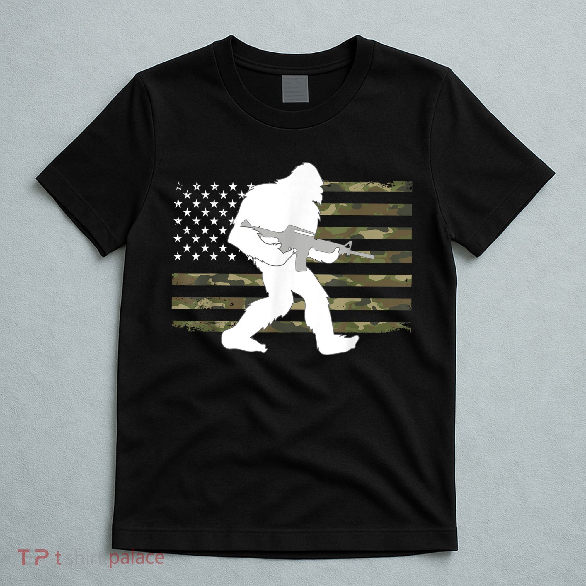 Bigfoot Gun Owner Camo Us American Flag Sasquatch Ar15 Rifle T-Shirt