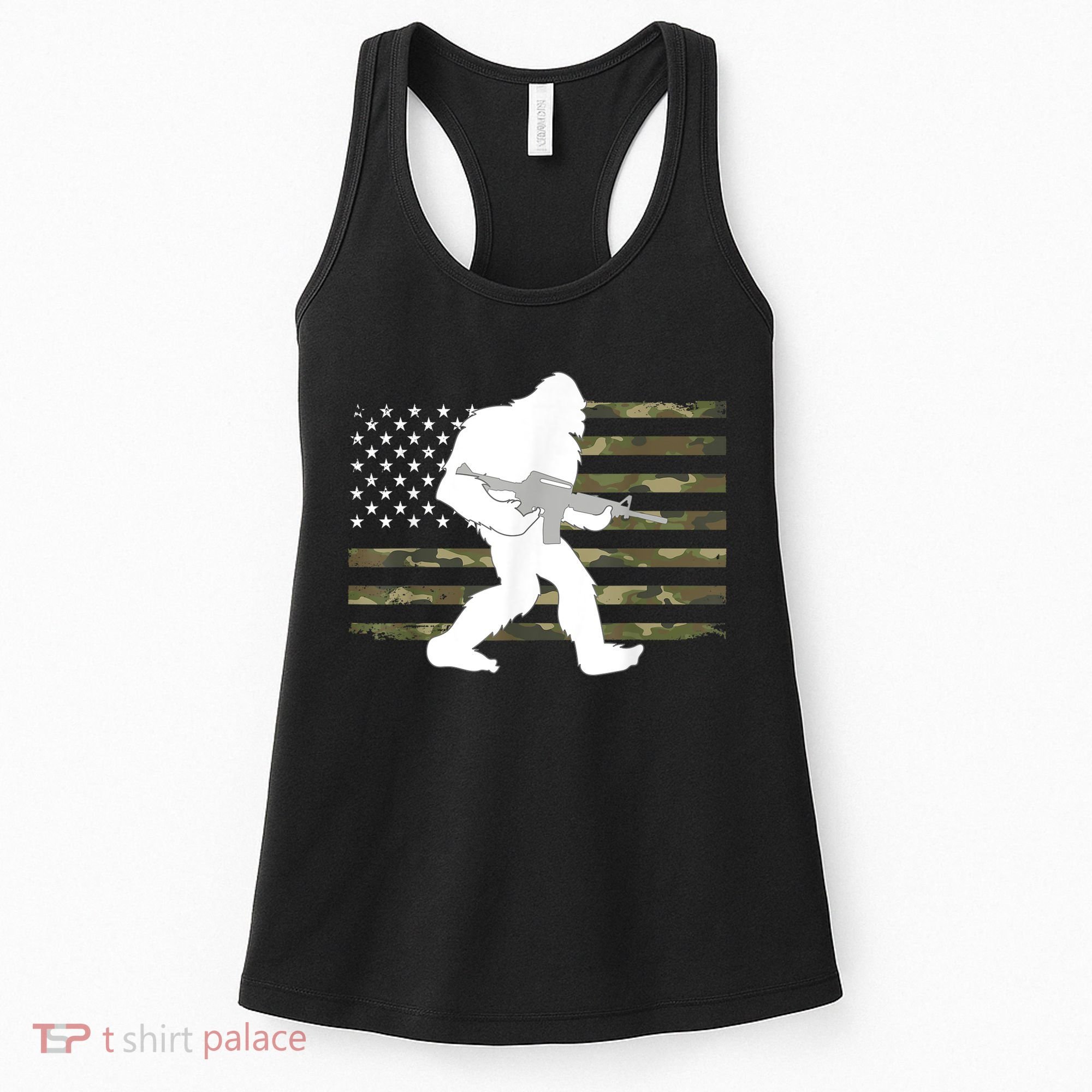 Bigfoot Gun Owner Camo Us American Flag Sasquatch Ar15 Rifle Women's Tank Top