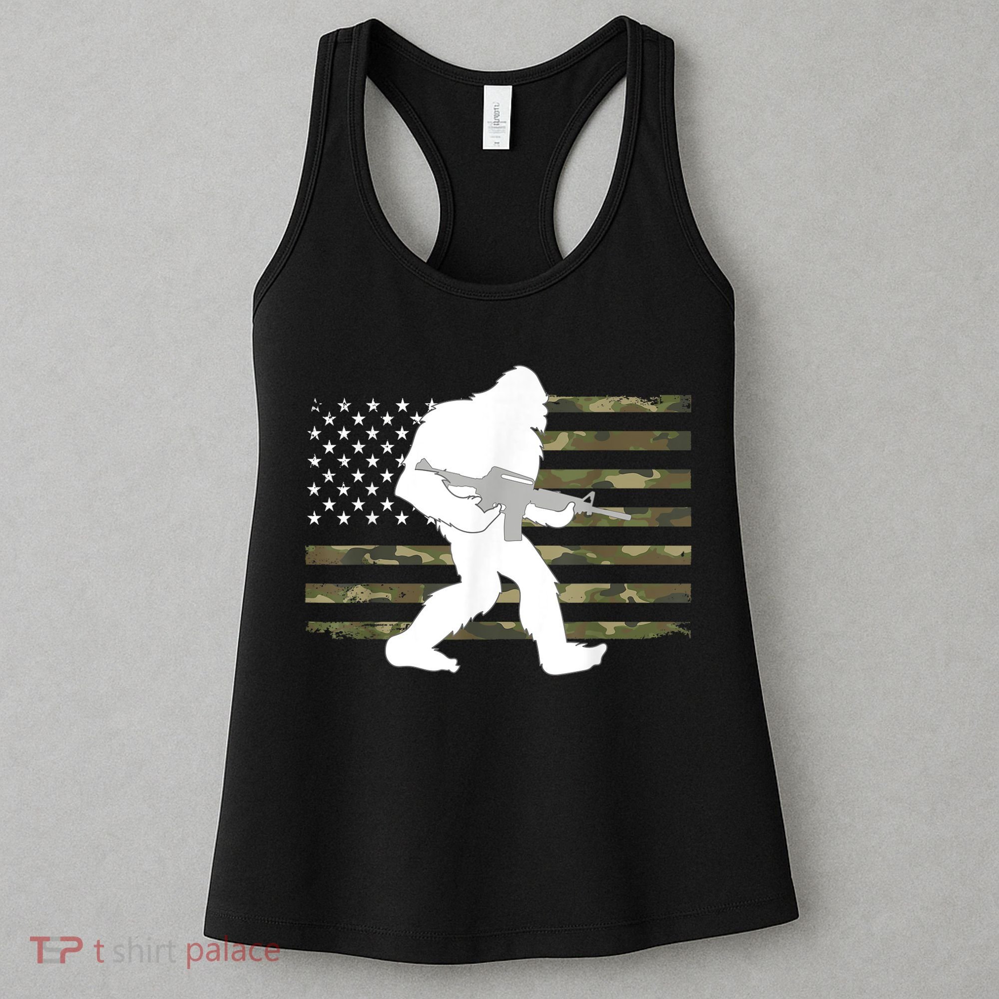 Bigfoot Gun Owner Camo Us American Flag Sasquatch Ar15 Rifle Women's Tank Top