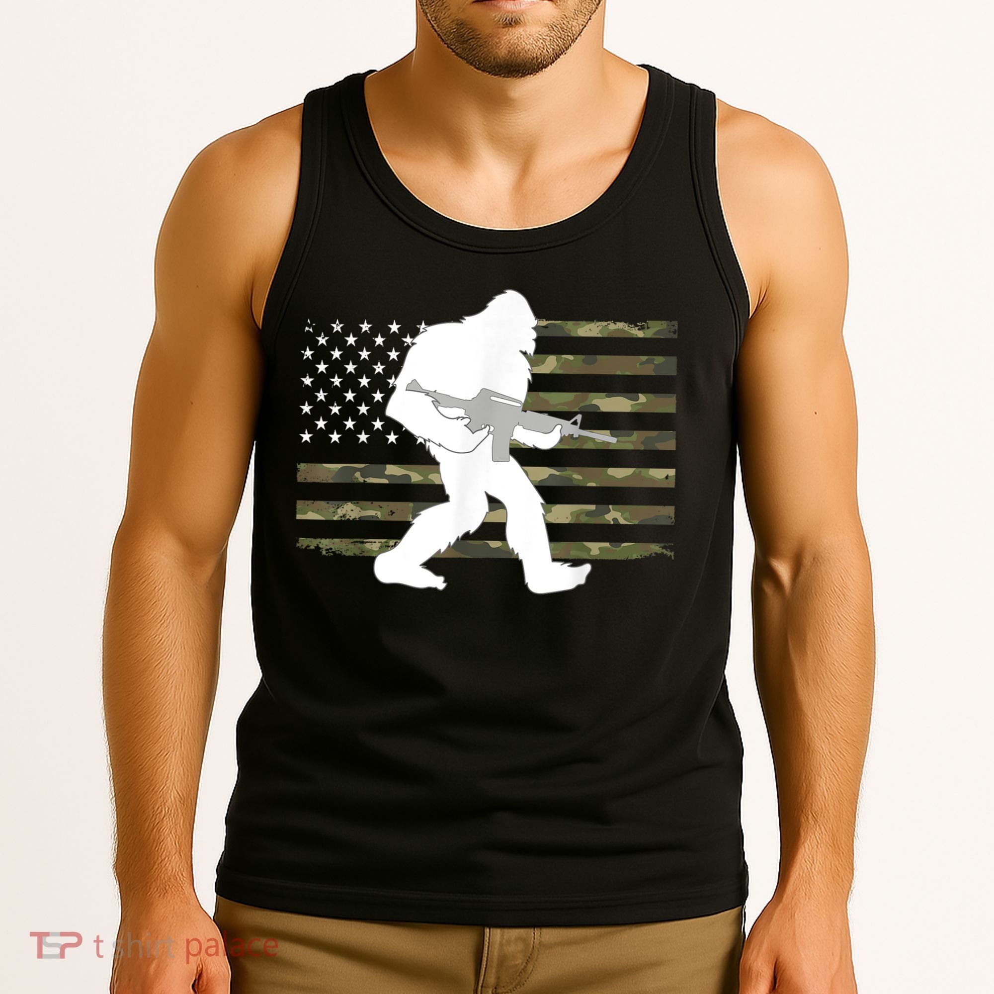 Bigfoot Gun Owner Camo Us American Flag Sasquatch Ar15 Rifle Tank Top