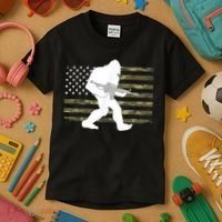 Bigfoot Gun Owner Camo Us American Flag Sasquatch Ar15 Rifle Kids T-Shirt thumb 3