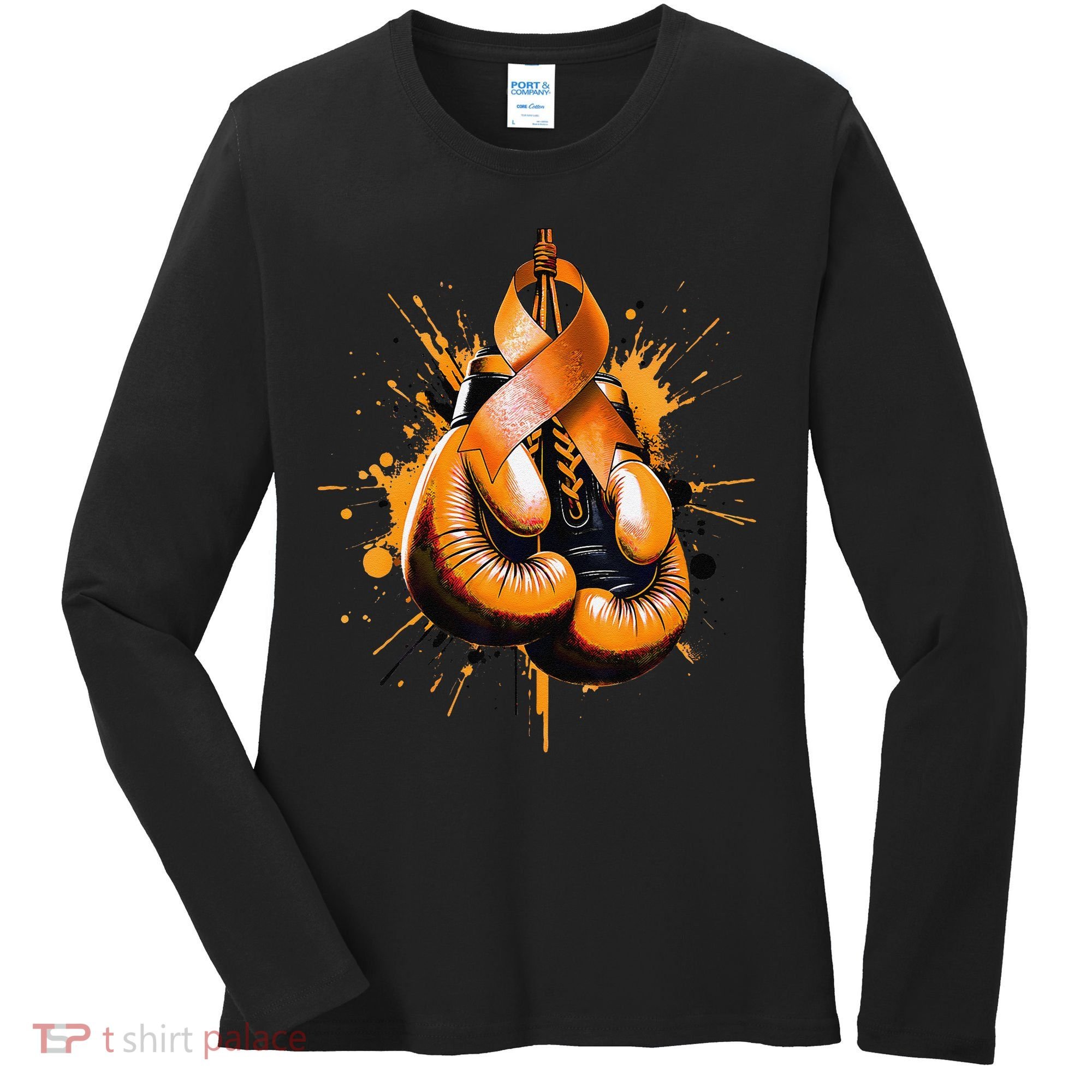 Boxing Glove Orange Ribbon Multiple Sclerosis Awareness Women's Long Sleeve Shirt