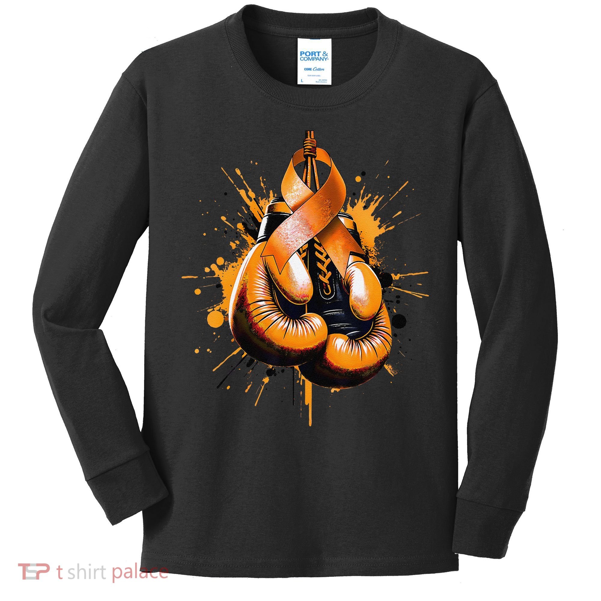Boxing Glove Orange Ribbon Multiple Sclerosis Awareness Kids Long Sleeve Shirt