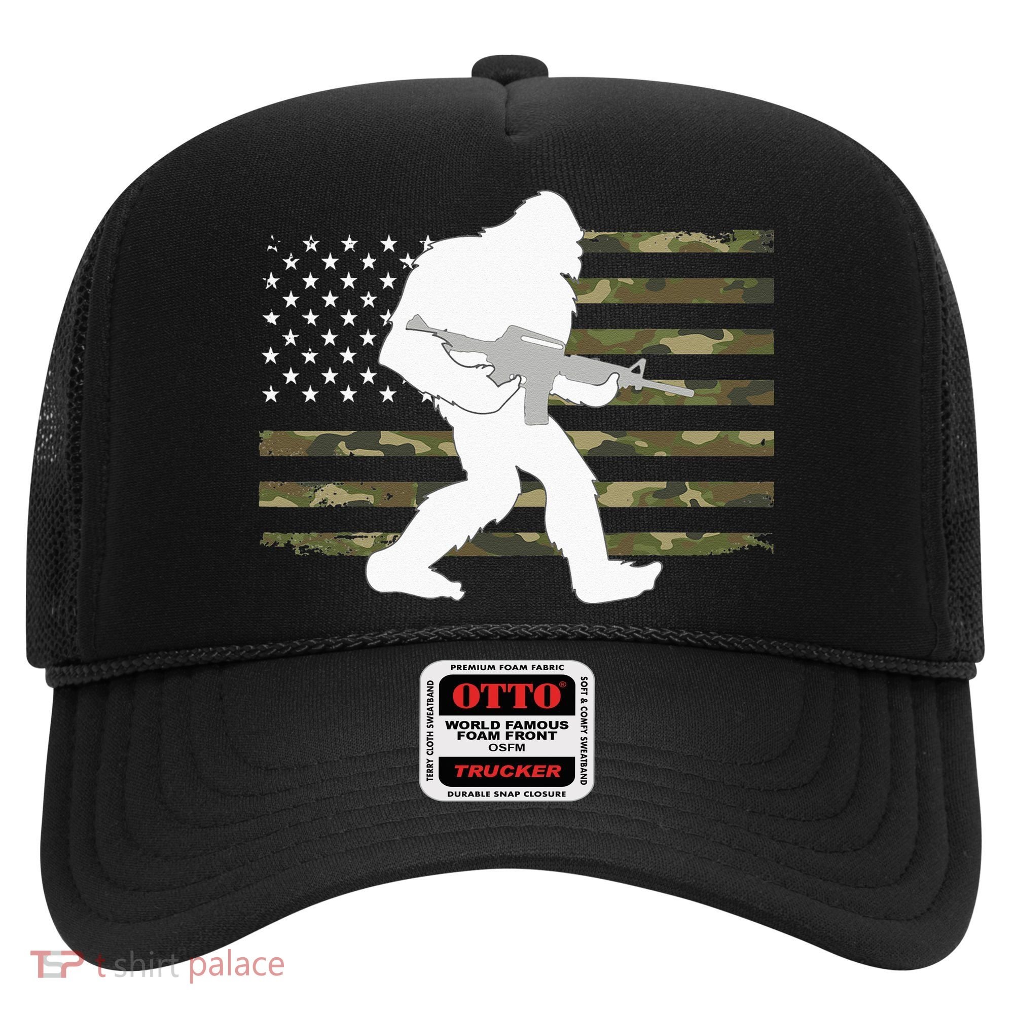 Bigfoot Gun Owner Camo US American Flag Sasquatch AR15 Rifle Hat