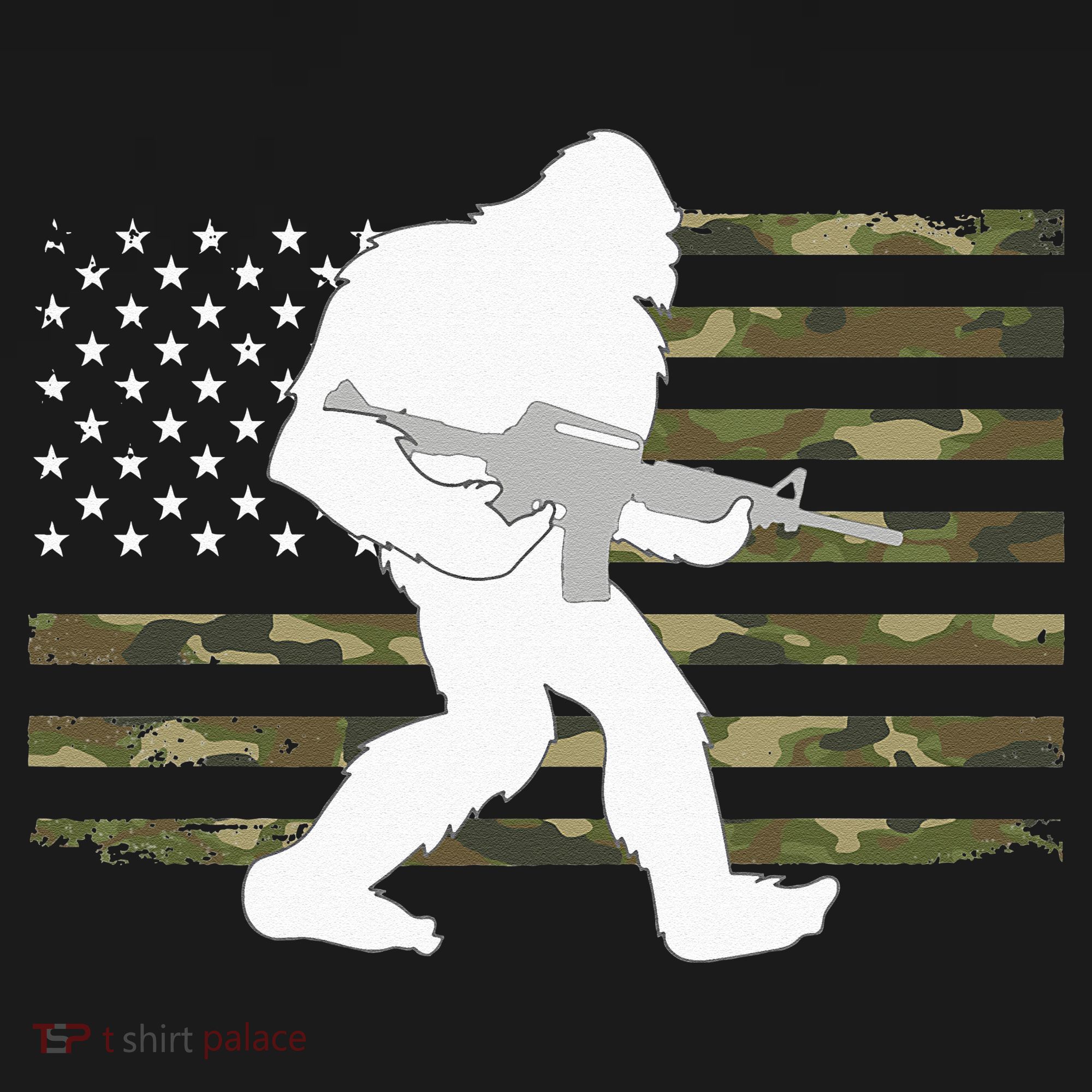 Bigfoot Gun Owner Camo US American Flag Sasquatch AR15 Rifle Tank Top