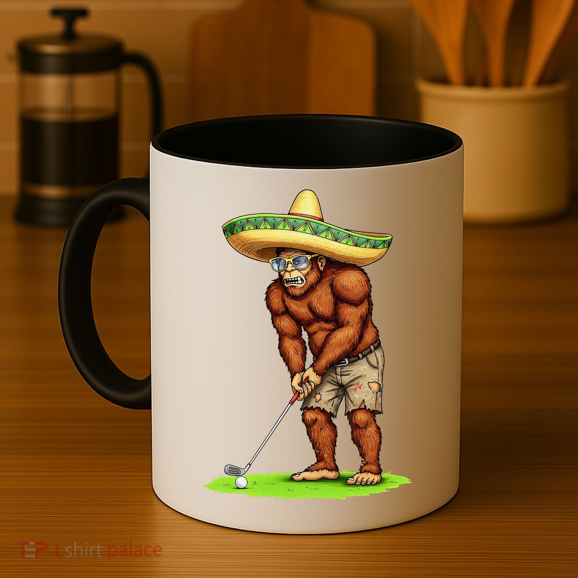 Bigfoot Golf Player Cinco De Mayo Mexican Golfer Food Coffee Mug