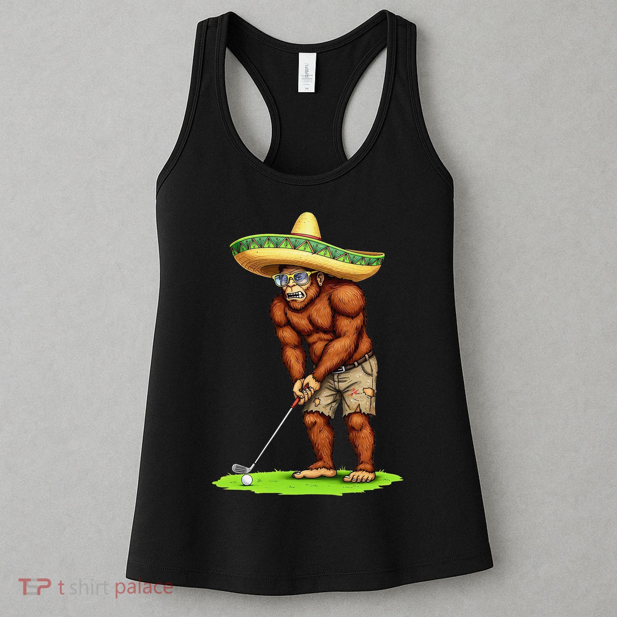 Bigfoot Golf Player Cinco De Mayo Mexican Golfer Food Women's Tank Top