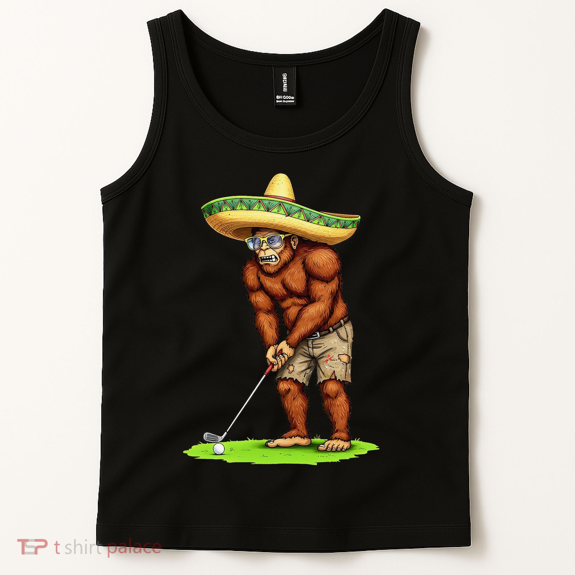 Bigfoot Golf Player Cinco De Mayo Mexican Golfer Food Tank Top