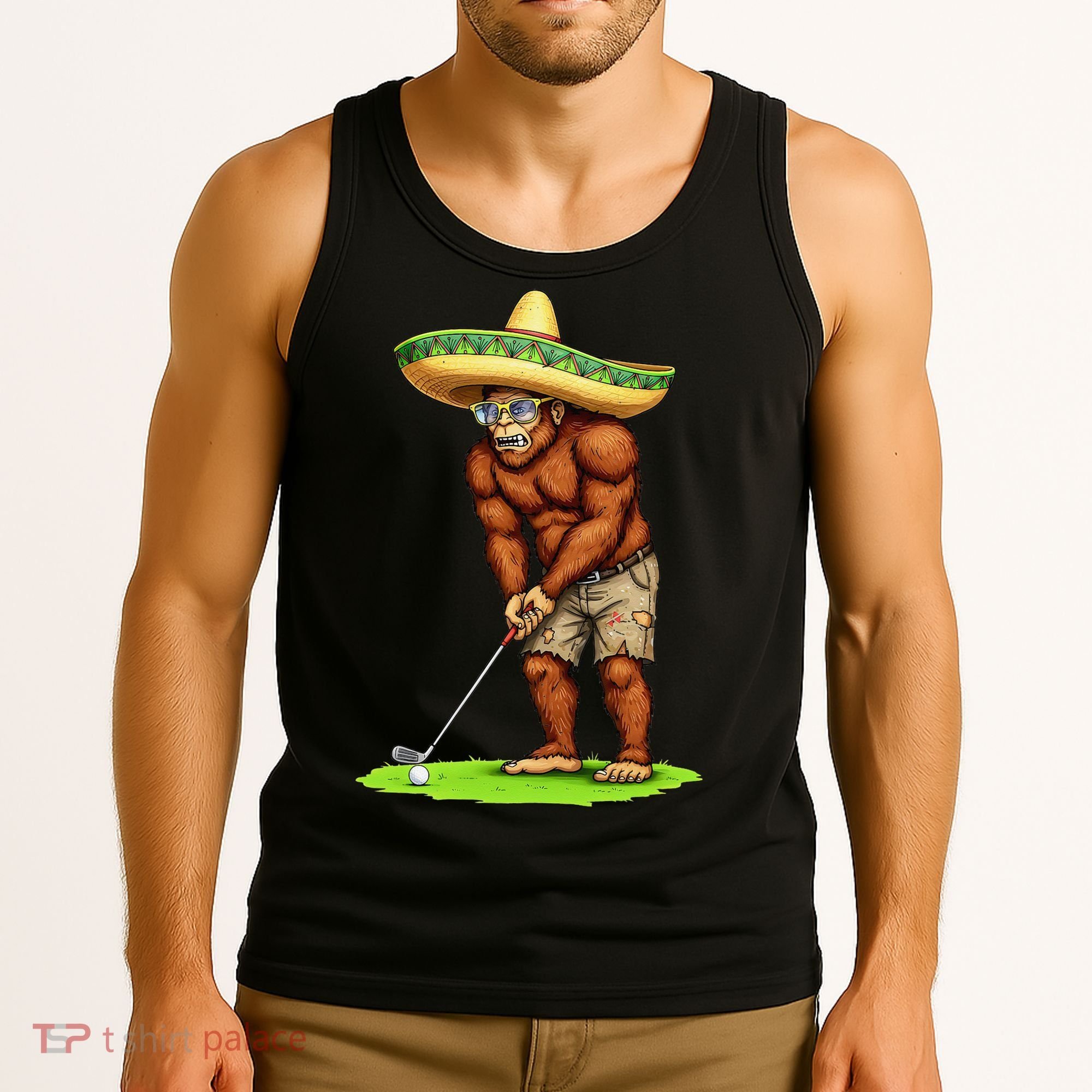 Bigfoot Golf Player Cinco De Mayo Mexican Golfer Food Tank Top