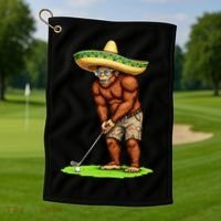 Bigfoot Golf Player Cinco De Mayo Mexican Golfer Food Golf Towel thumb 1