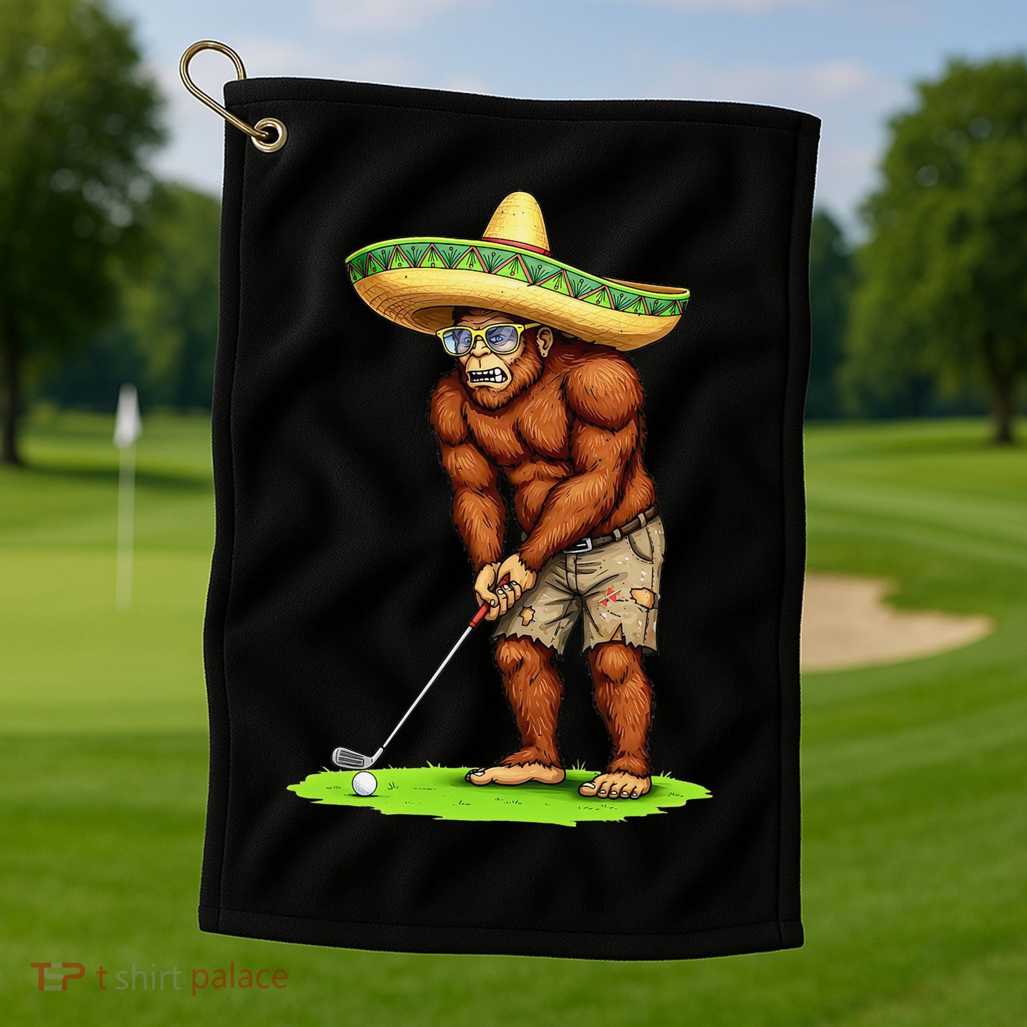Bigfoot Golf Player Cinco De Mayo Mexican Golfer Food Golf Towel