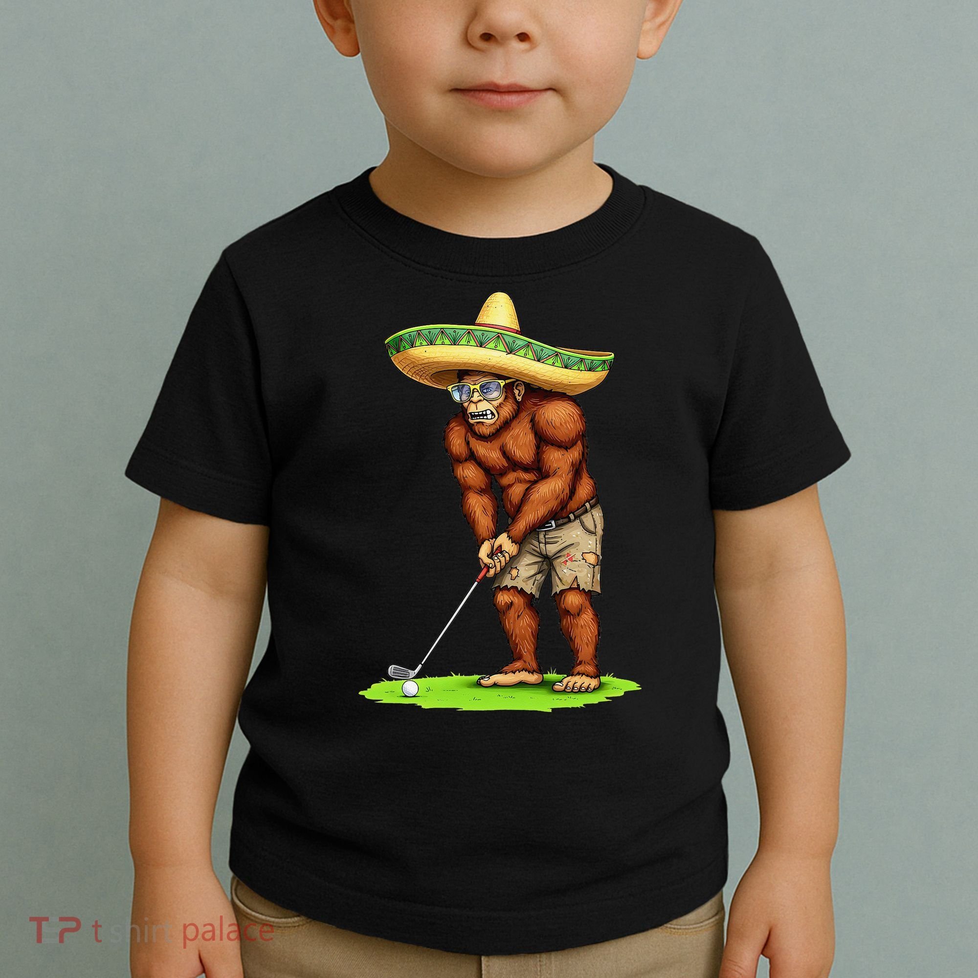 Bigfoot Golf Player Cinco De Mayo Mexican Golfer Food Toddler T-Shirt