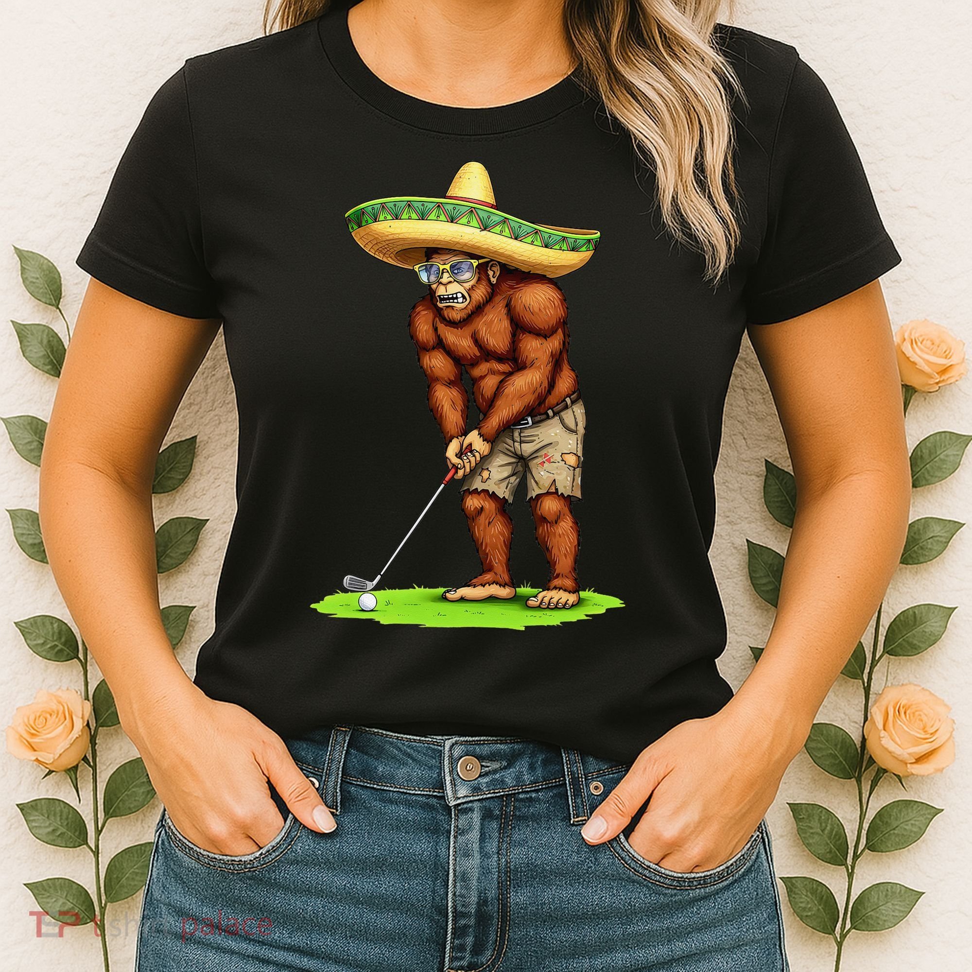 Bigfoot Golf Player Cinco De Mayo Mexican Golfer Food Women's T-Shirt