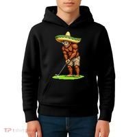 Bigfoot Golf Player Cinco De Mayo Mexican Golfer Food Kids Hoodie thumb 4