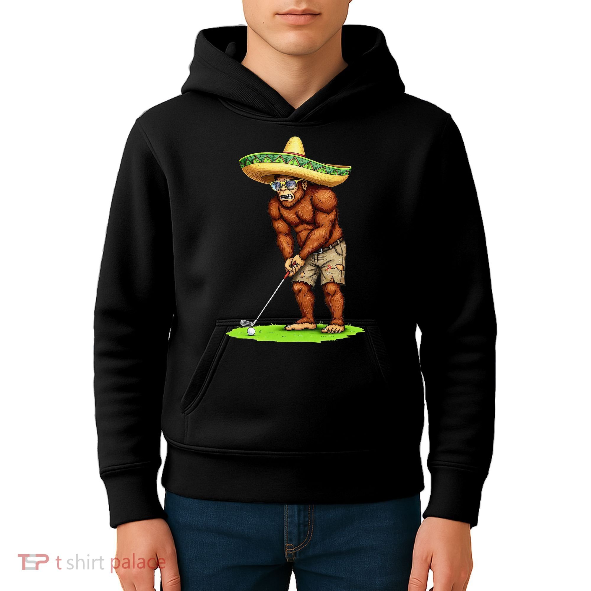 Bigfoot Golf Player Cinco De Mayo Mexican Golfer Food Kids Hoodie