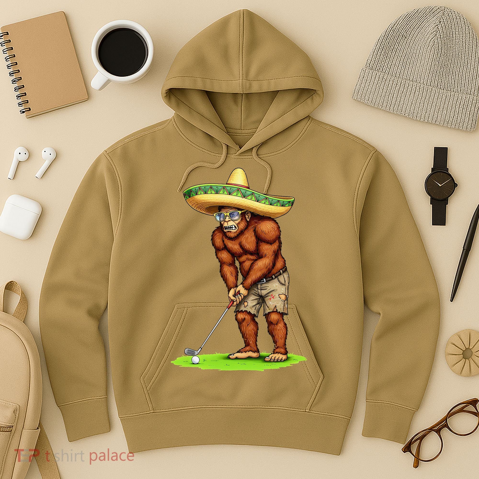 Bigfoot Golf Player Cinco De Mayo Mexican Golfer Food Hoodie