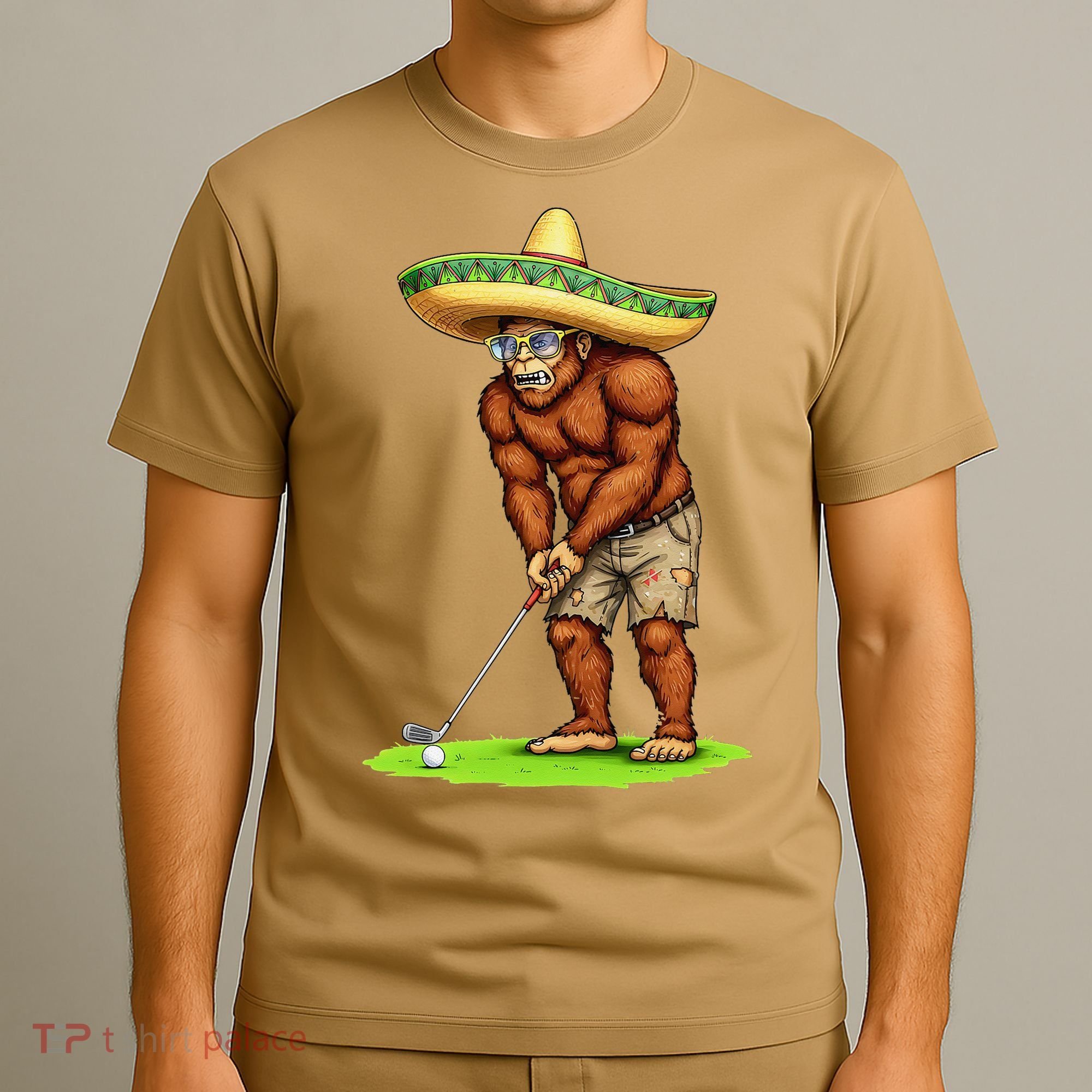 Bigfoot Golf Player Cinco De Mayo Mexican Golfer Food T-Shirt