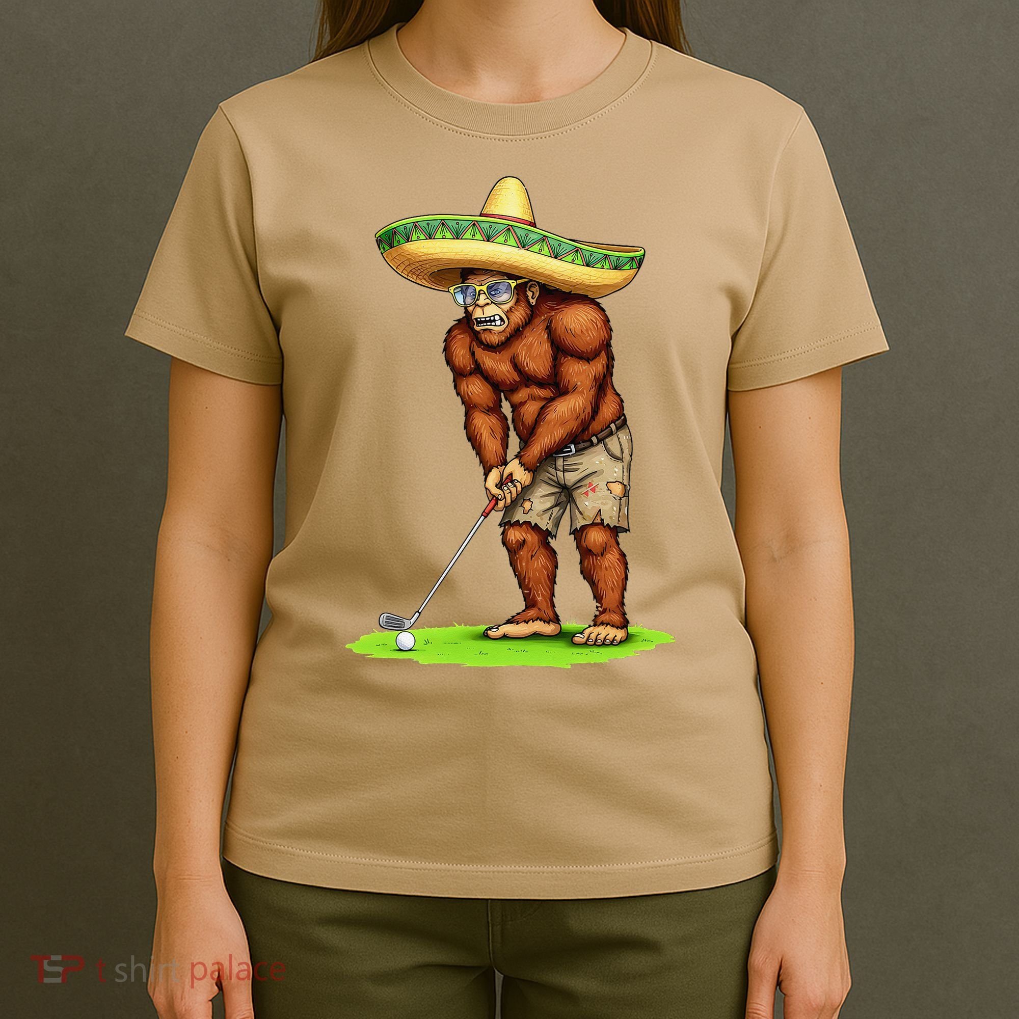 Bigfoot Golf Player Cinco De Mayo Mexican Golfer Food T-Shirt