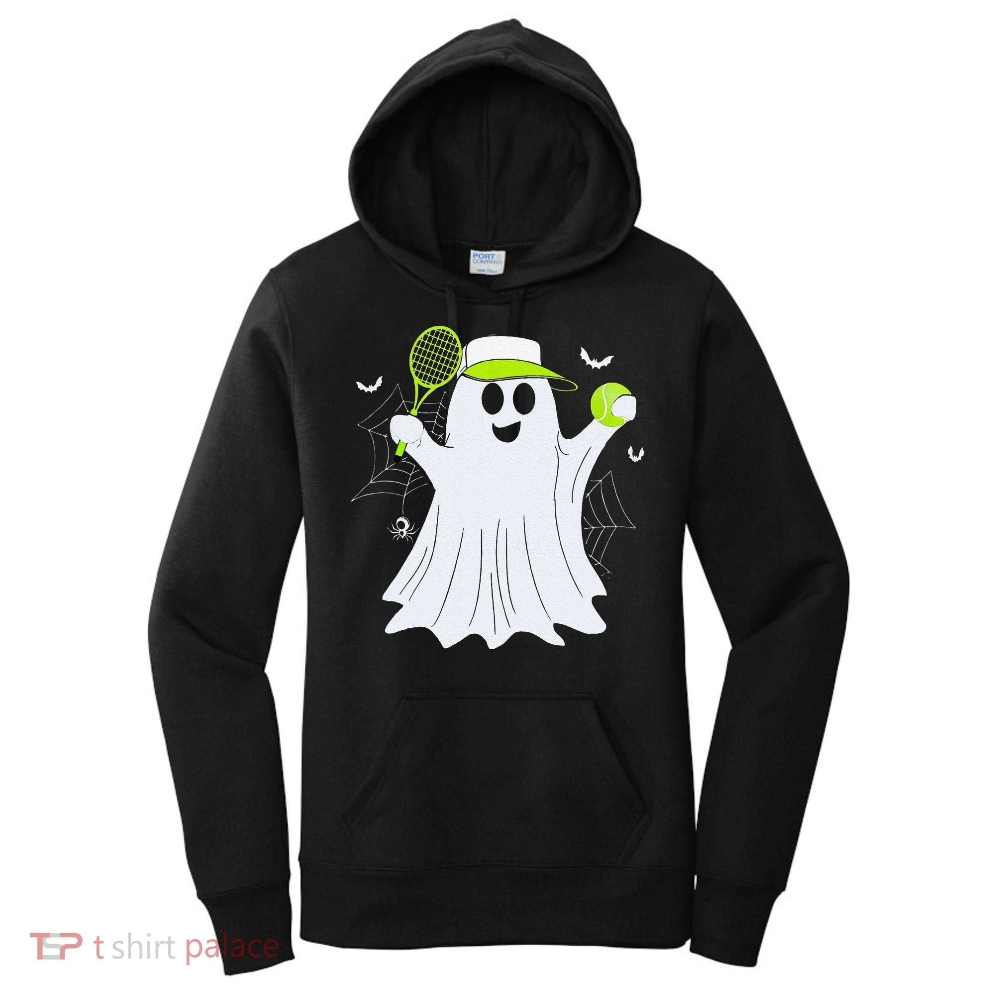Boo Ghost Playing Tennis Funny Halloween Tennis Costume Women's Hoodie
