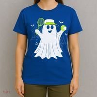 Boo Ghost Playing Tennis Funny Halloween Tennis Costume T-Shirt thumb 4