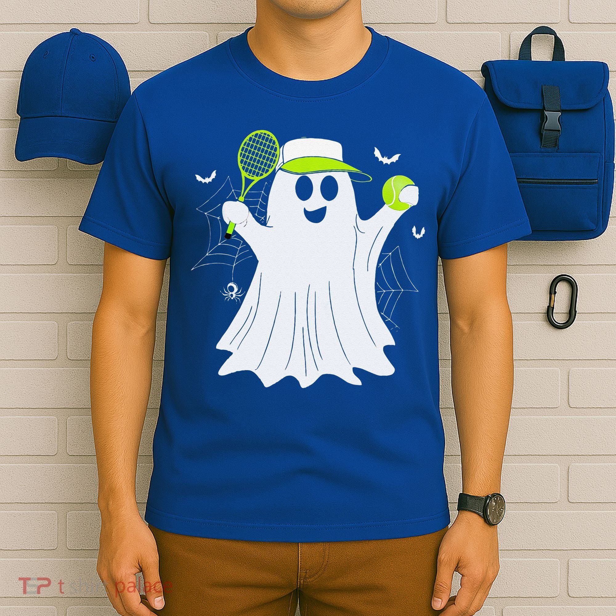 Boo Ghost Playing Tennis Funny Halloween Tennis Costume T-Shirt