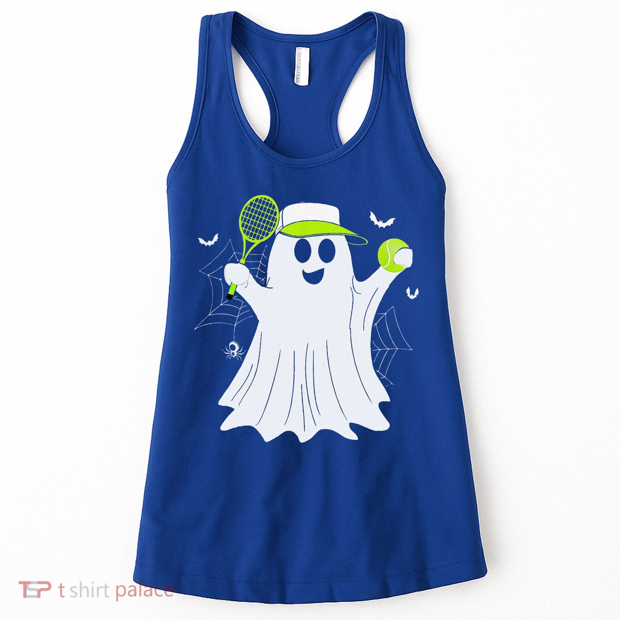 Boo Ghost Playing Tennis Funny Halloween Tennis Costume Women's Tank Top