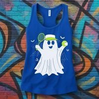 Boo Ghost Playing Tennis Funny Halloween Tennis Costume Women's Tank Top thumb 3