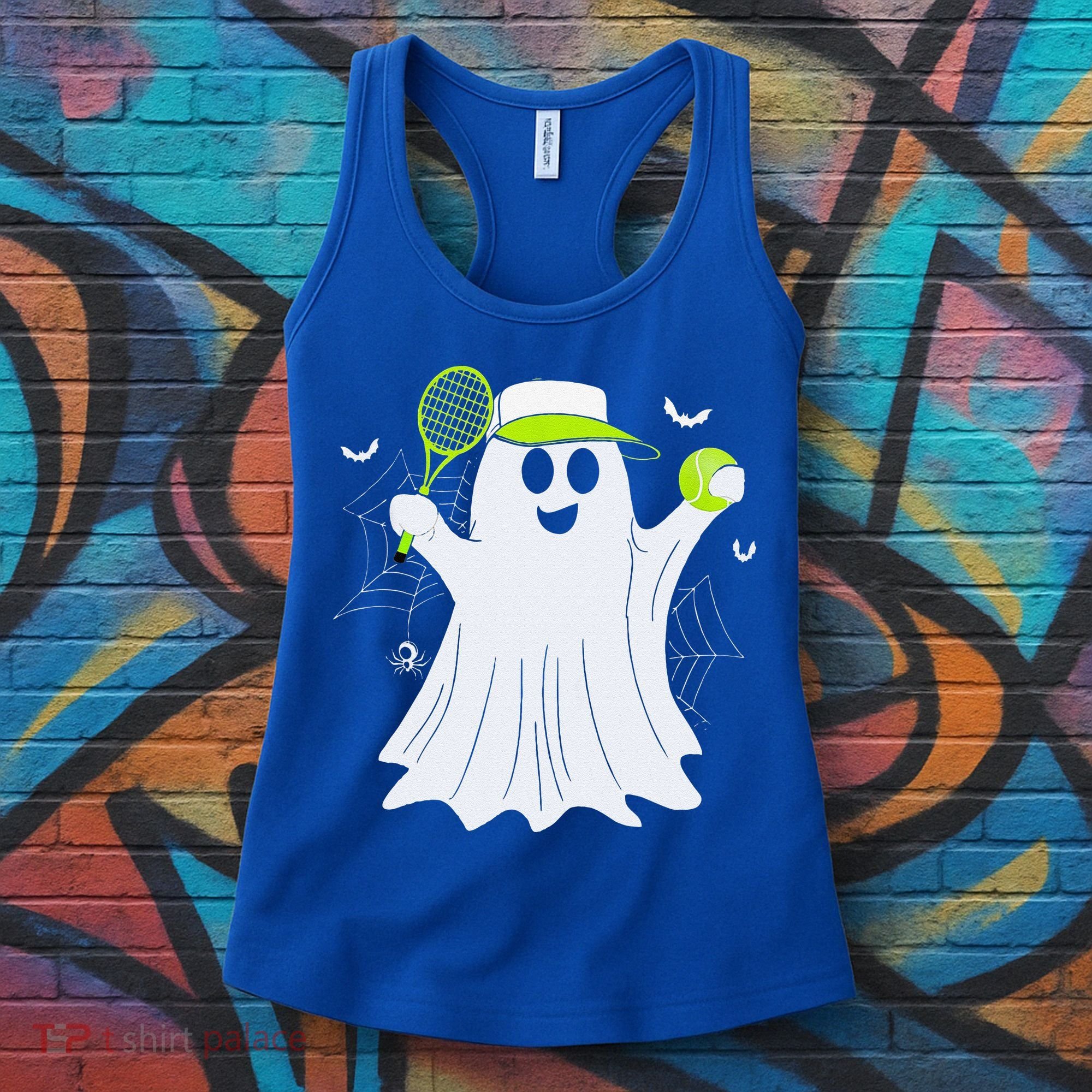Boo Ghost Playing Tennis Funny Halloween Tennis Costume Women's Tank Top