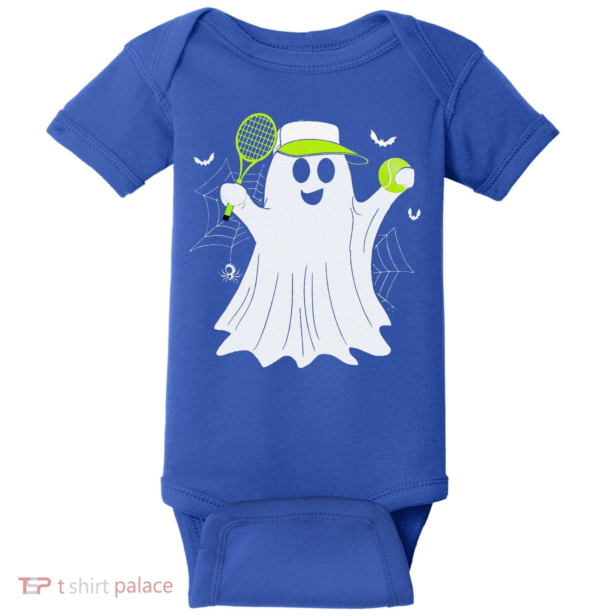 Boo Ghost Playing Tennis Funny Halloween Tennis Costume Baby Bodysuit
