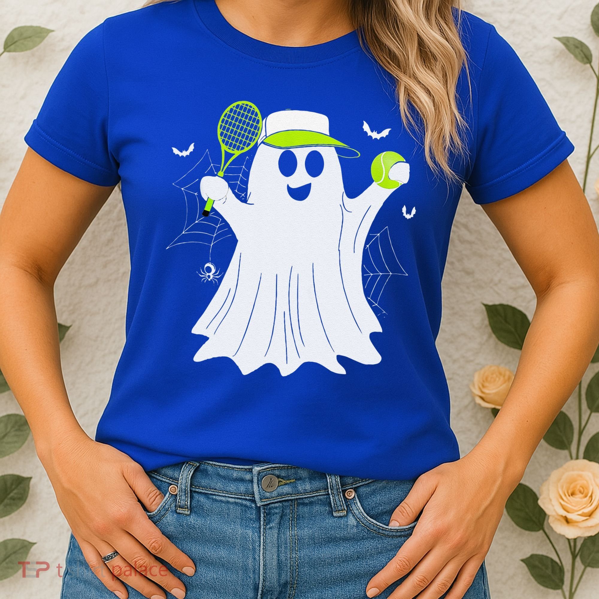 Boo Ghost Playing Tennis Funny Halloween Tennis Costume Women's T-Shirt