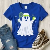 Boo Ghost Playing Tennis Funny Halloween Tennis Costume Women's T-Shirt thumb 3