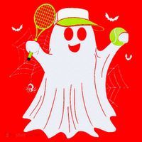 Boo Ghost Playing Tennis Funny Halloween Tennis Costume Santa Hat thumb 1