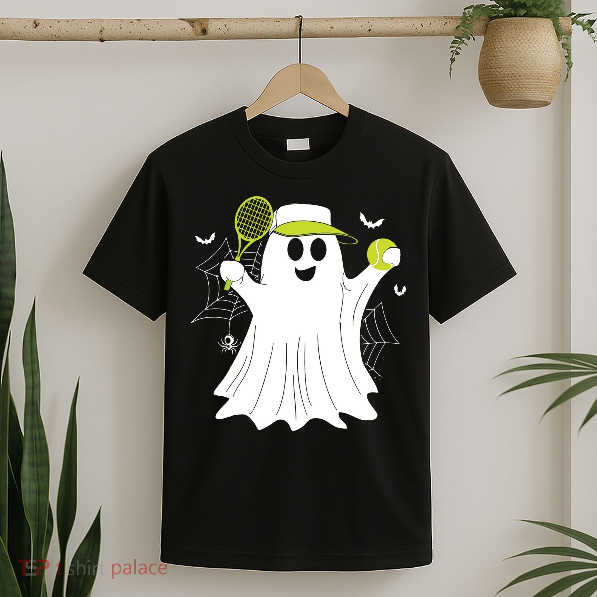 Boo Ghost Playing Tennis Funny Halloween Tennis Costume T-Shirt