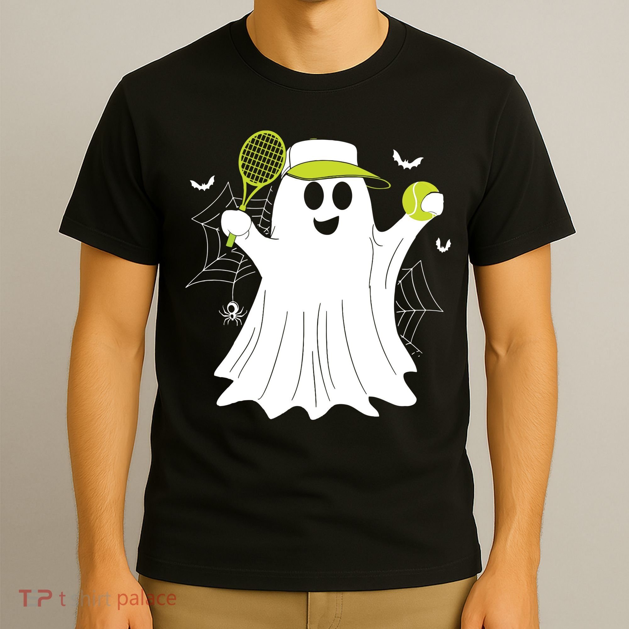 Boo Ghost Playing Tennis Funny Halloween Tennis Costume T-Shirt