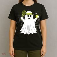 Boo Ghost Playing Tennis Funny Halloween Tennis Costume T-Shirt thumb 4