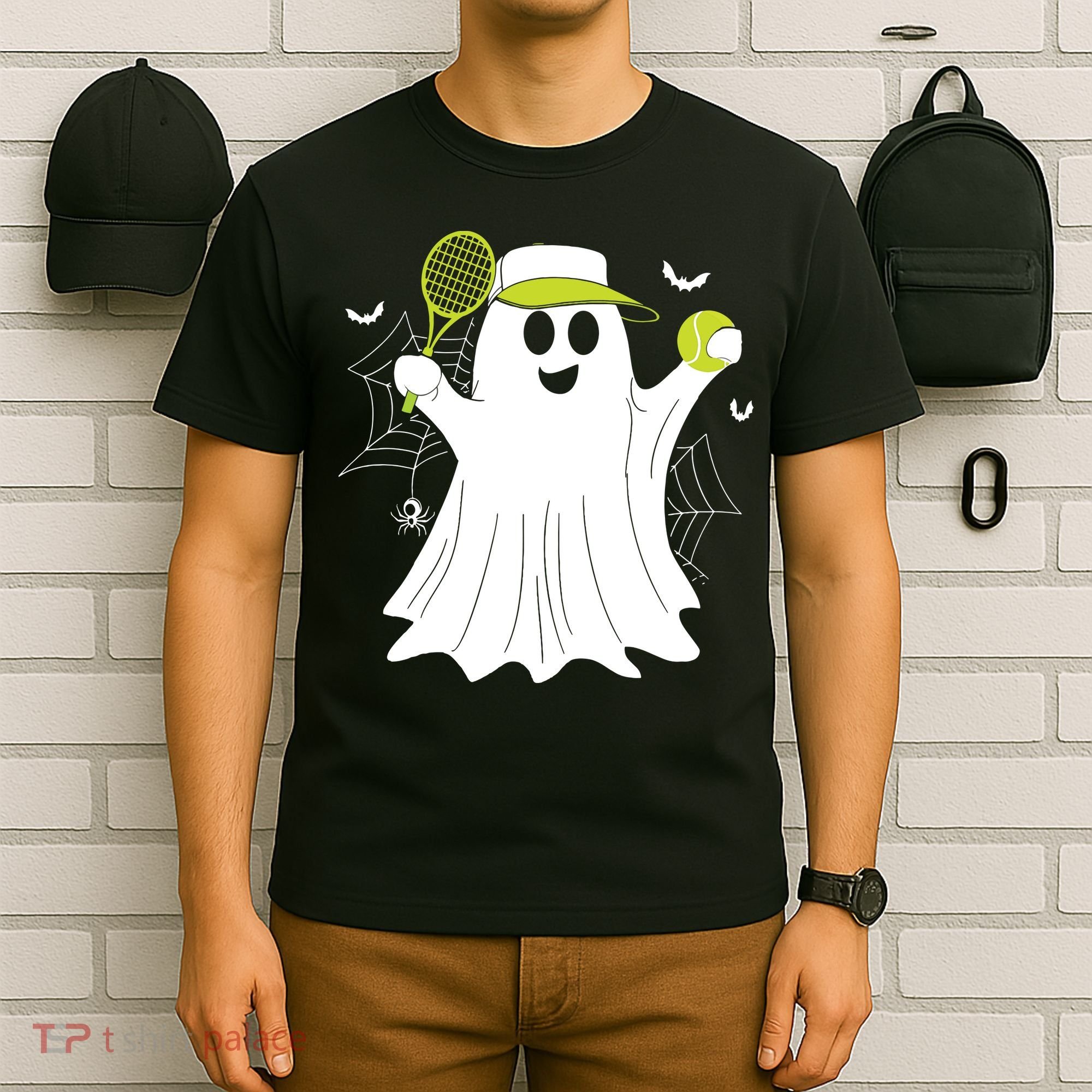 Boo Ghost Playing Tennis Funny Halloween Tennis Costume T-Shirt