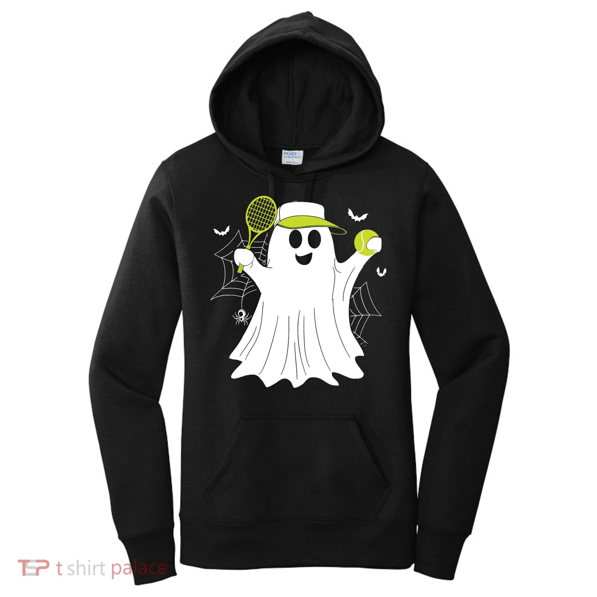 Boo Ghost Playing Tennis Funny Halloween Tennis Costume Women's Hoodie
