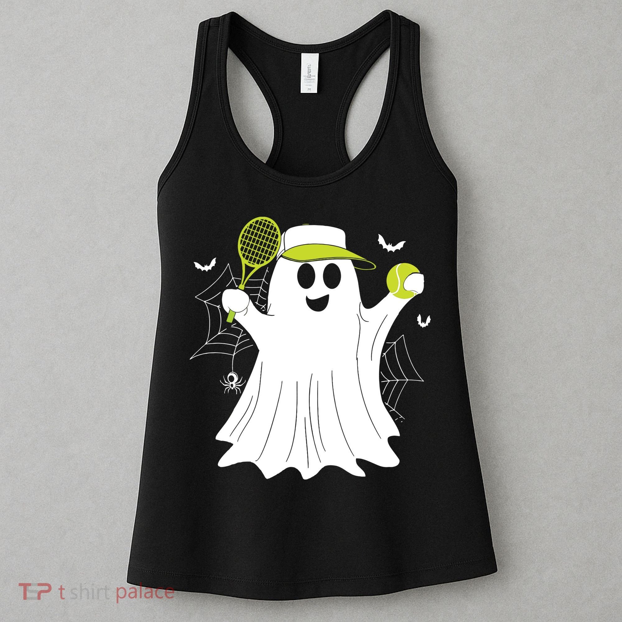 Boo Ghost Playing Tennis Funny Halloween Tennis Costume Women's Tank Top
