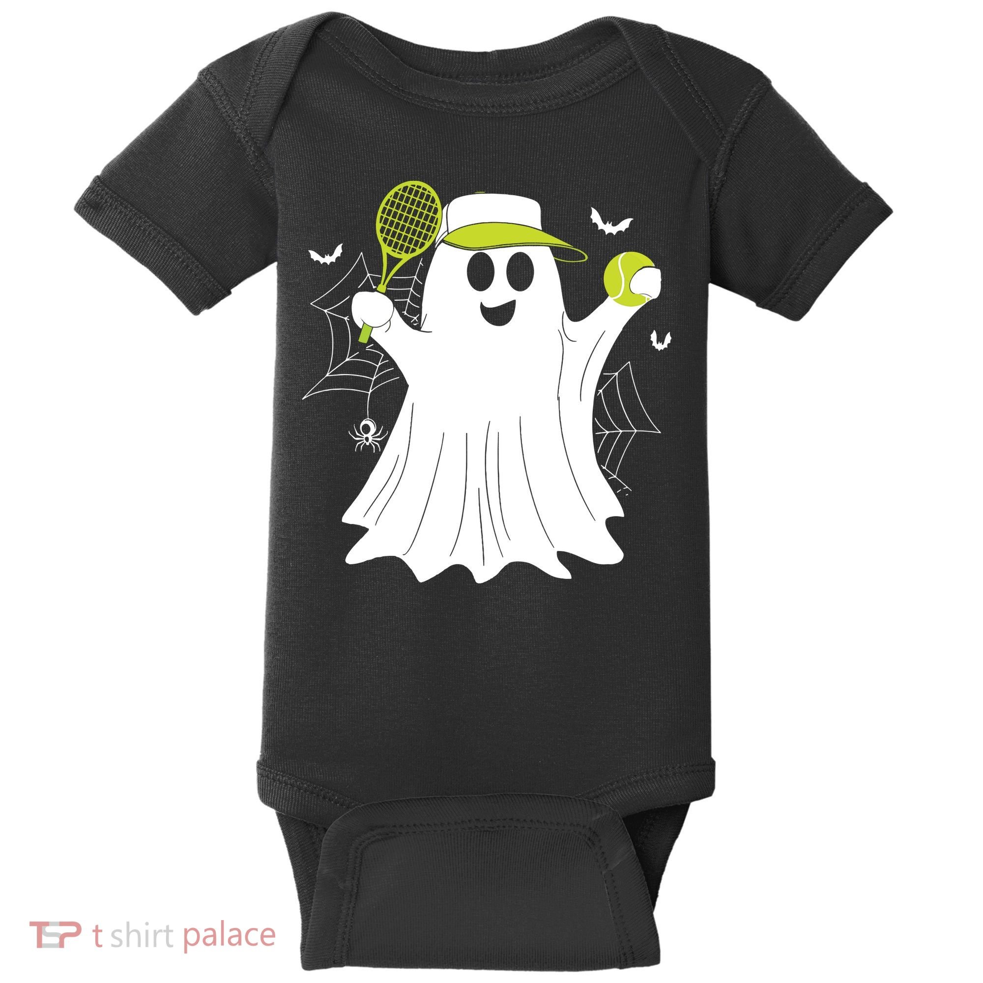 Boo Ghost Playing Tennis Funny Halloween Tennis Costume Baby Bodysuit