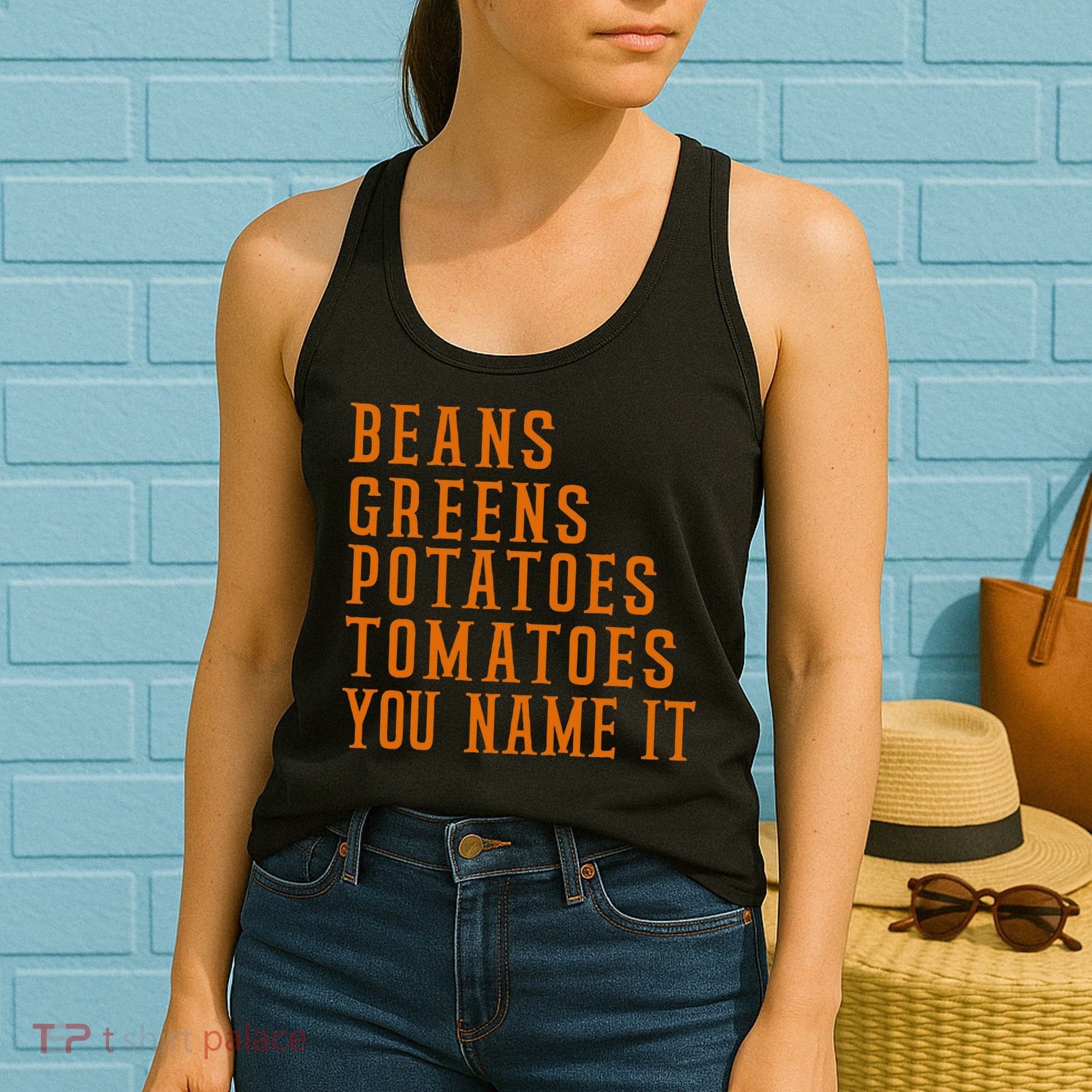 Beans Greens Potatoes Tomatoes  Love Thanksgiving Food Women's Tank Top