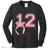 Birthday Girl P.Ink Coquette Bow 12 Year Old Aesthetic Girly Gift Kids Long Sleeve Shirt thumb 0