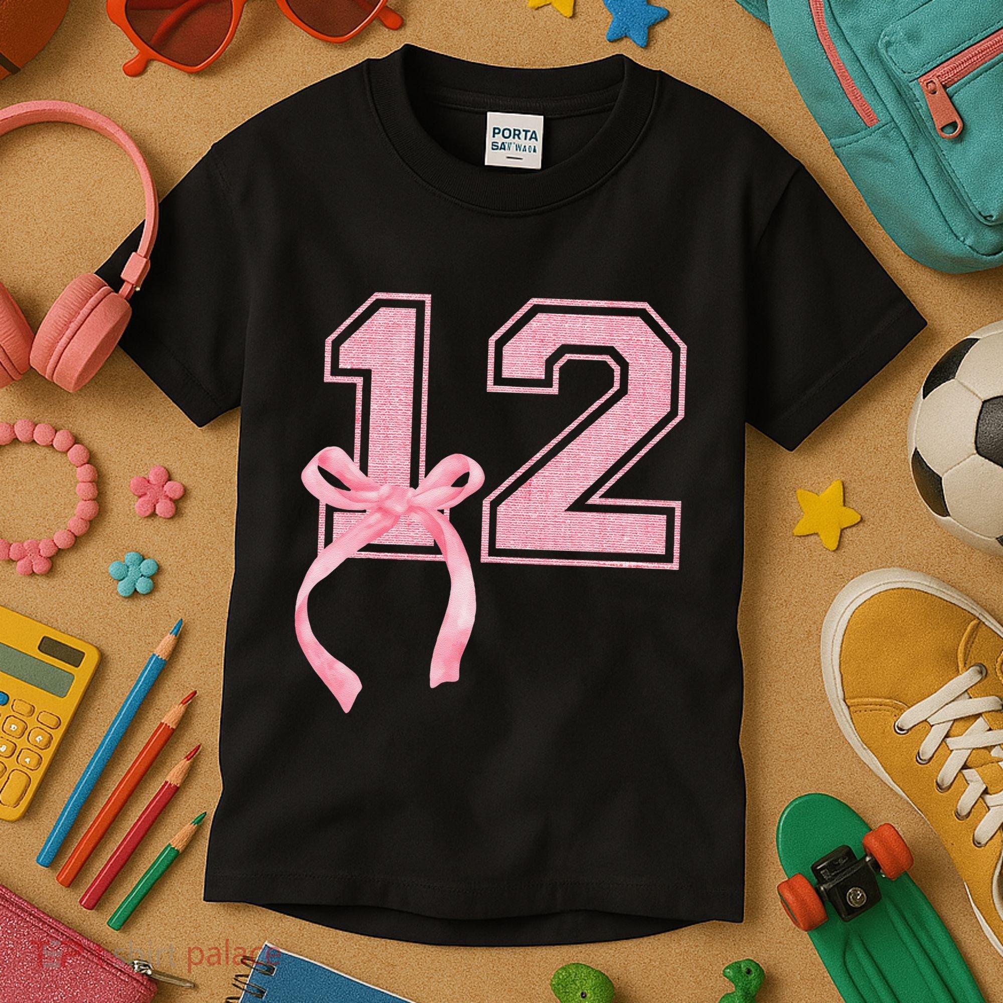 Birthday Girl P.Ink Coquette Bow 12 Year Old Aesthetic Girly Gift Kids T-Shirt