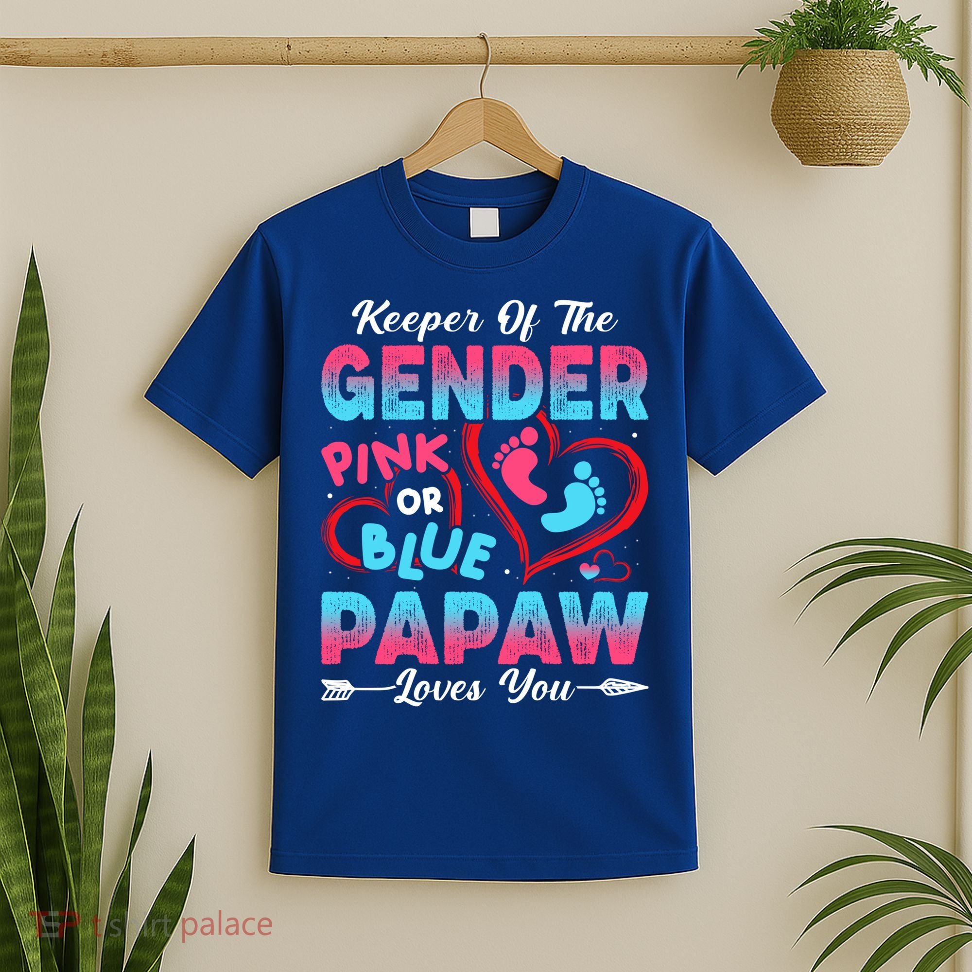 Baby Gender Reveal Shower Pink Or Blue Papaw Loves You Cute Gift T-Shirt
