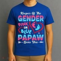Baby Gender Reveal Shower Pink Or Blue Papaw Loves You Cute Gift T-Shirt thumb 3