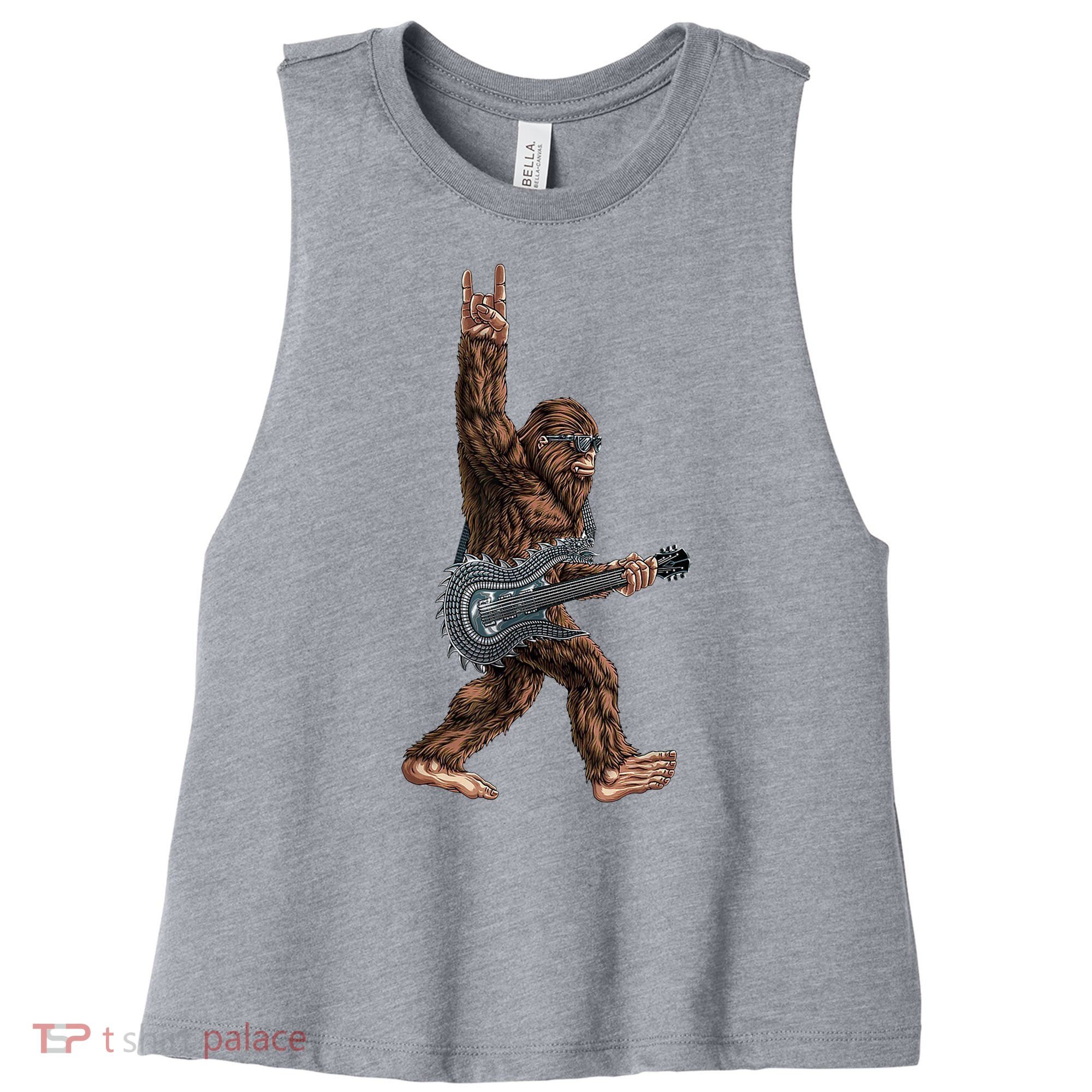 Bigfoot Guitar Rock On Women's Racerback Cropped Tank